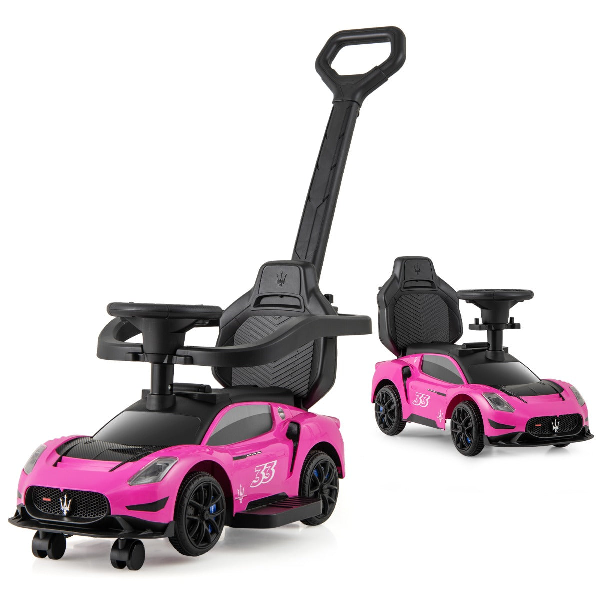 Carrinho Deslizante 3 em 1 para Crianças com Volante Musical e Armazenamento - Rosa