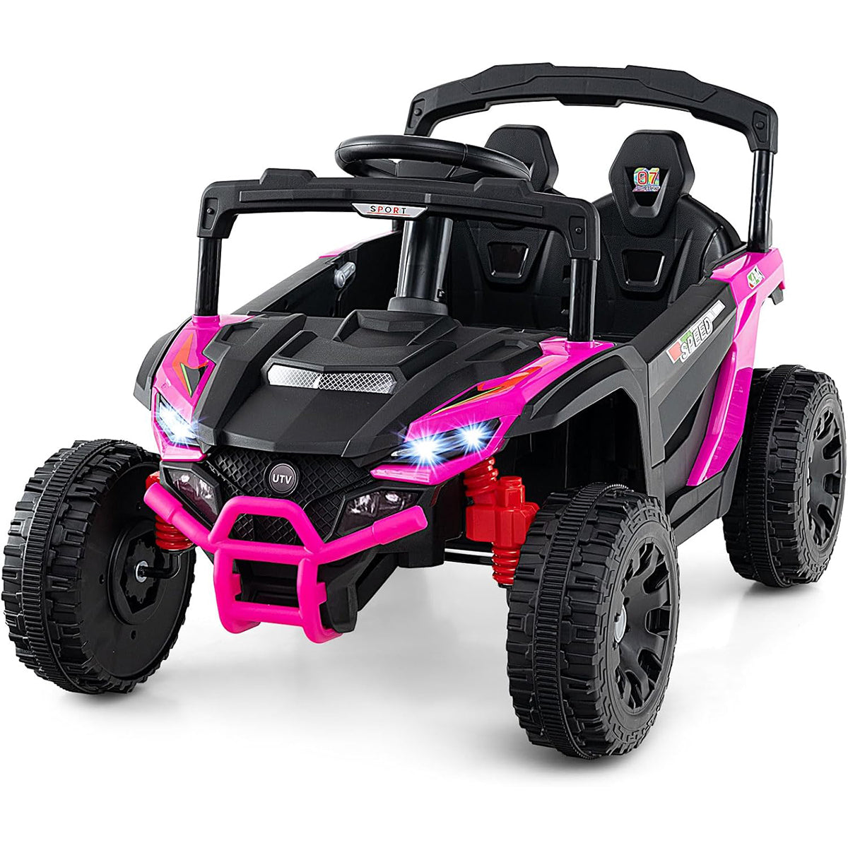 Carro Elétrico Infantil de 12V Camião UTV com Controlo Remoto 3 Velocidades Luzes LED Música Buzina Veículo a Bateria para Crianças Rosa