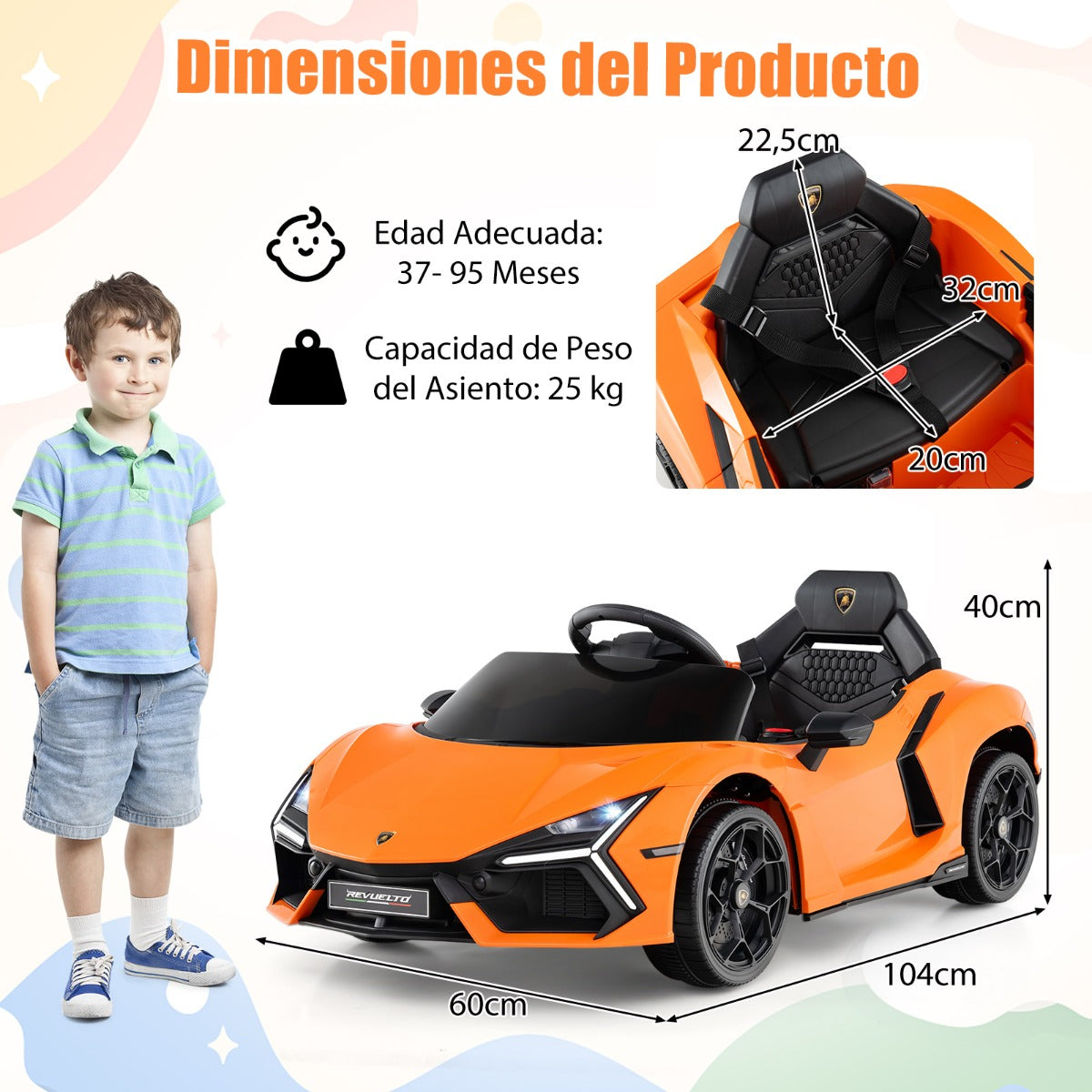 Carro Elétrico para Crianças 12V com Controlo Remoto Portas Hidráulicas Rodas de Transporte Suspensão nas 4 Rodas - Laranja