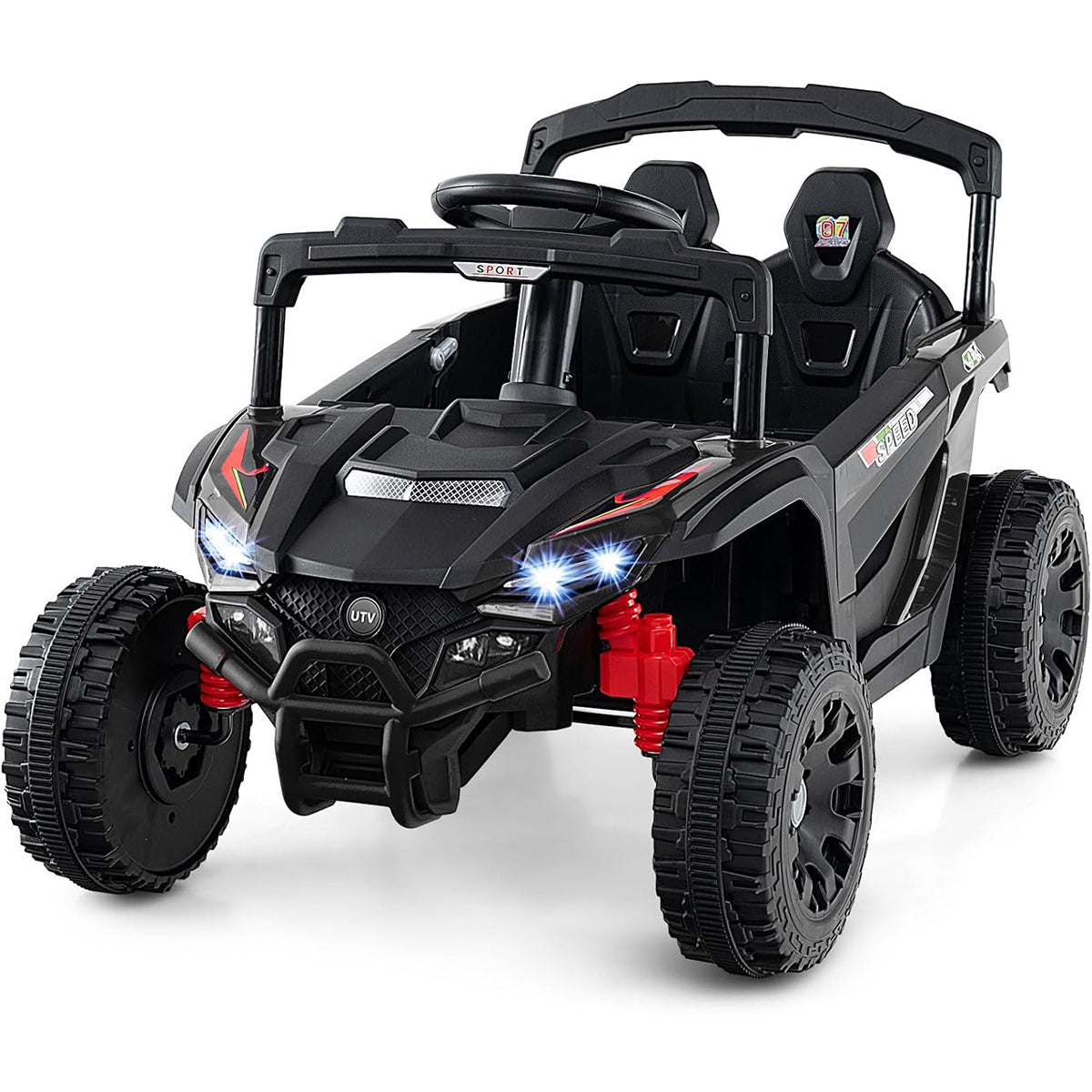 Carro Elétrico Infantil de 12V Camião UTV com Controlo Remoto 3 Velocidades Luzes LED Música Buzina Veículo a Bateria para Crianças Preto