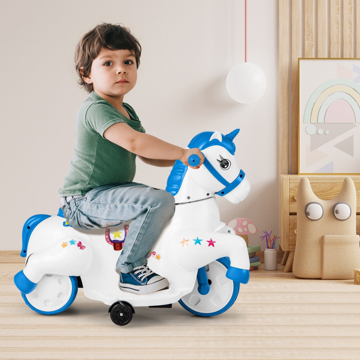 Unicornio Eléctrico de 12V para Niños con Modo de Montar a Caballo y Música