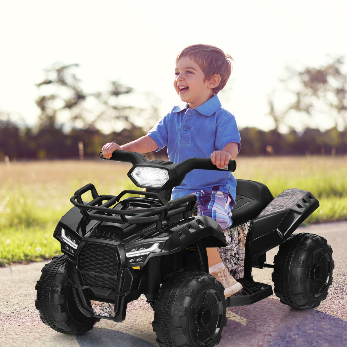 Coche Eléctrico ATV Quad de 6V para Crianças com 4 Rodas Resistentes ao Desgaste Música Buzina Luz LED Guiador Suave 44 x 66 x 42 cm Preto