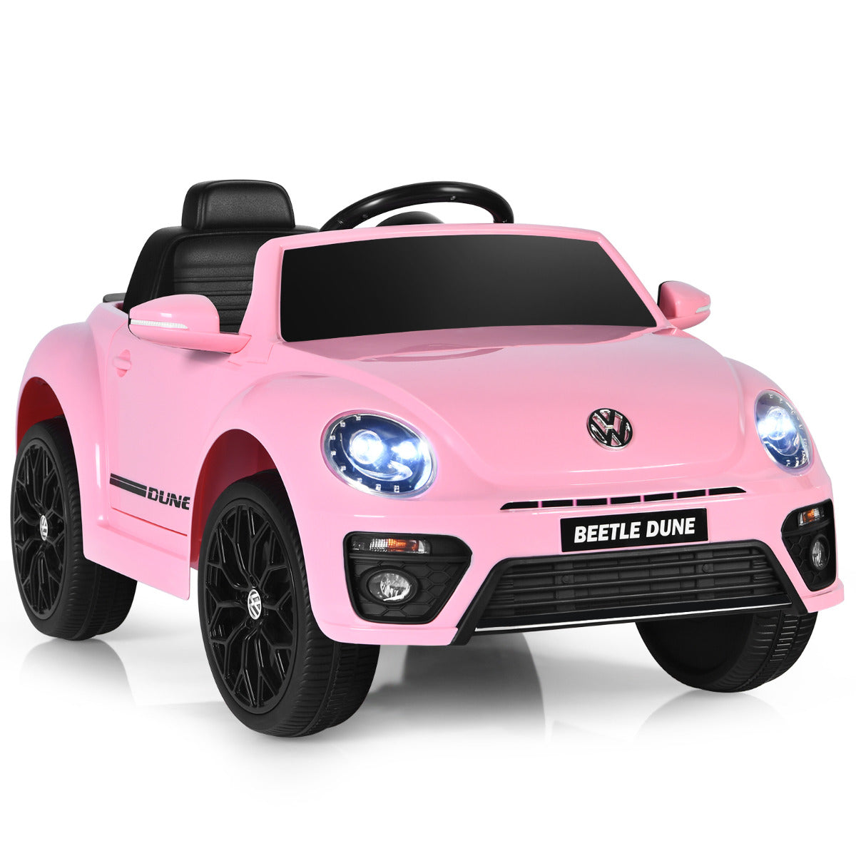 Carro Elétrico Volkswagen Beetle para Crianças Carro a Bateria 12V com Controlo Remoto Luzes Música Veículo Motorizado 95 x 56 x 47 cm Rosa