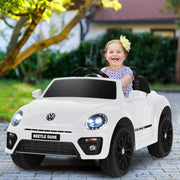 Carro Elétrico Volkswagen Beetle para Crianças Carro a Bateria 12V com Controlo Remoto Luzes Música Veículo Motorizado 95 x 56 x 47 cm Branco