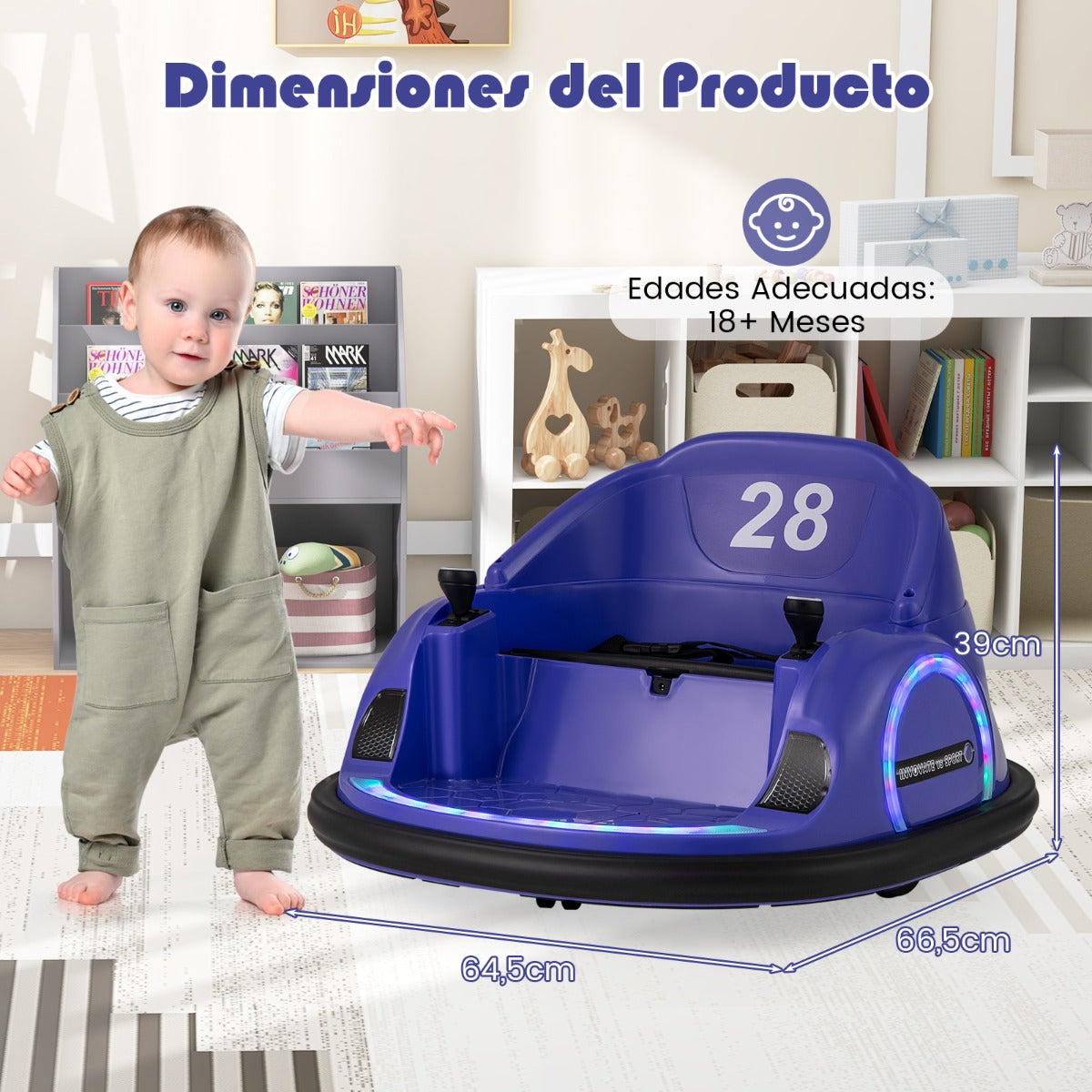 Carro de Choque Elétrico para Crianças de 6V com Luzes LED Intermitentes, Música e Som, Conexão Sem Fios 66,5 x 64,5 x 39 cm Roxo