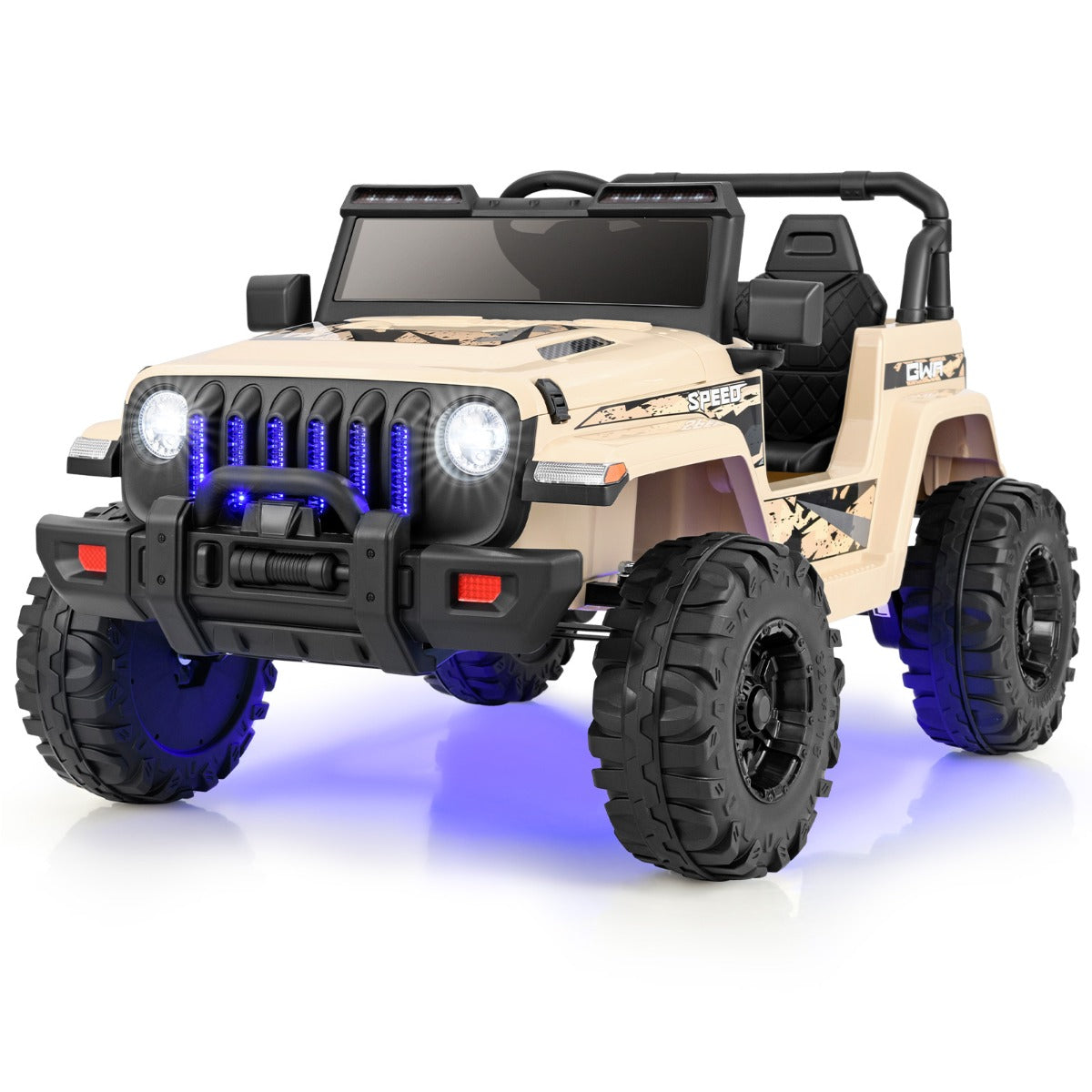 Camião Elétrico para Crianças 12V Veículo Todo-o-Terreno com Velocidade Ajustável Veículo Elétrico de Brincar com Controlo Remoto Caqui