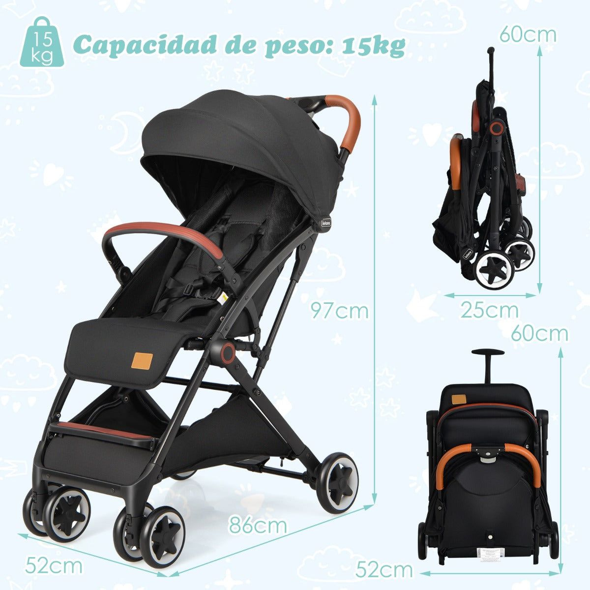 Carrinho de Viagem para Bebé – 0-36 meses – Preto