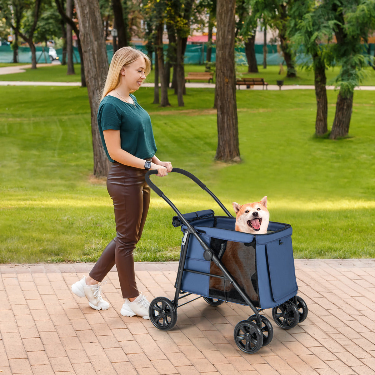 Carrinho de Passeio Dobrável para Animais de Estimação – Azul – Tecido Oxford