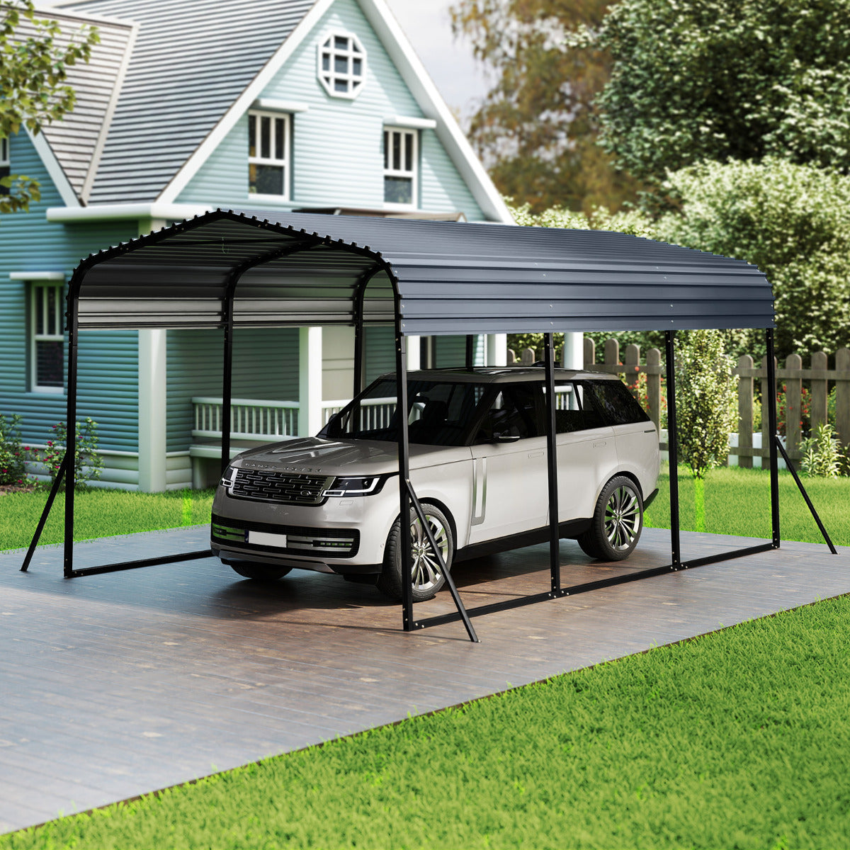 Cochera de Metal Resistente para SUVs, Barcos e Tratores - Negro