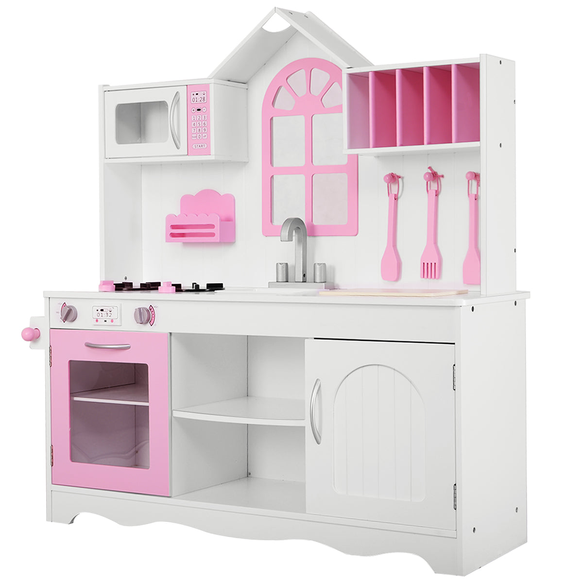 Cozinha de Brincar para Crianças com Acessórios de Utensílios de Cozinha 109 x 32 x 106,5 cm Rosa e Branco
