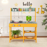 Cozinha de Brincar Infantil em Madeira Conjunto de Cozinha com Pia de Água Torneira Realista e Lavatório Removível para Crianças de 3+ Anos - Laranja