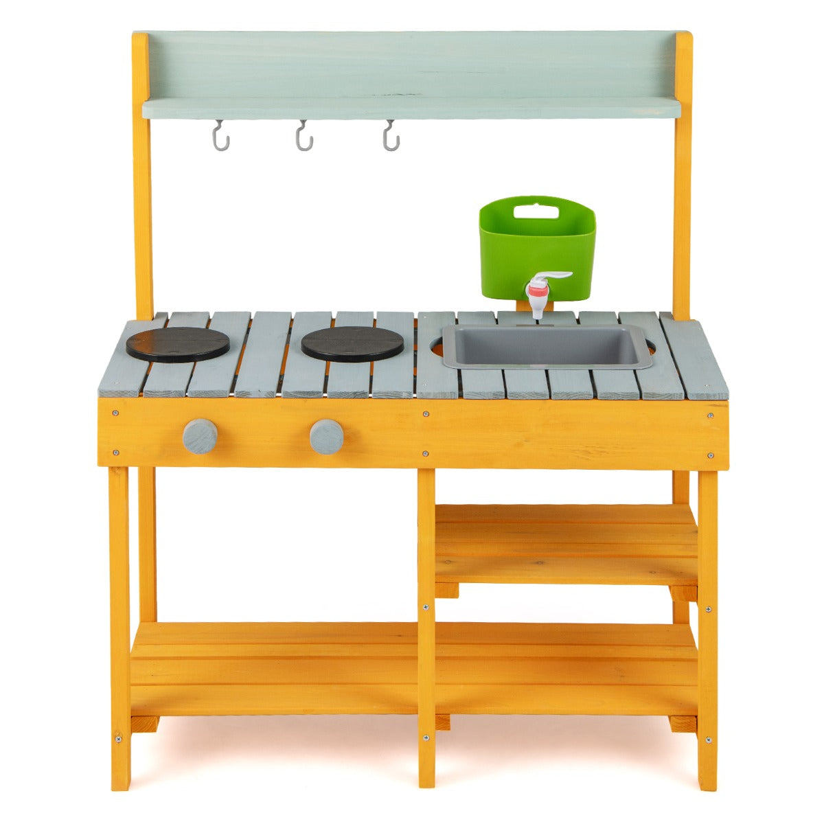 Cozinha de Brincar Infantil em Madeira Conjunto de Cozinha com Pia de Água Torneira Realista e Lavatório Removível para Crianças de 3+ Anos - Laranja