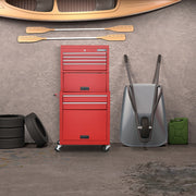 Carro de Ferramentas com Fechadura 9 Compartimentos e Forro de EVA, Carrinho de Ferramentas 2 em 1 para Garagem 61,5 x 33 x 132 cm Vermelho