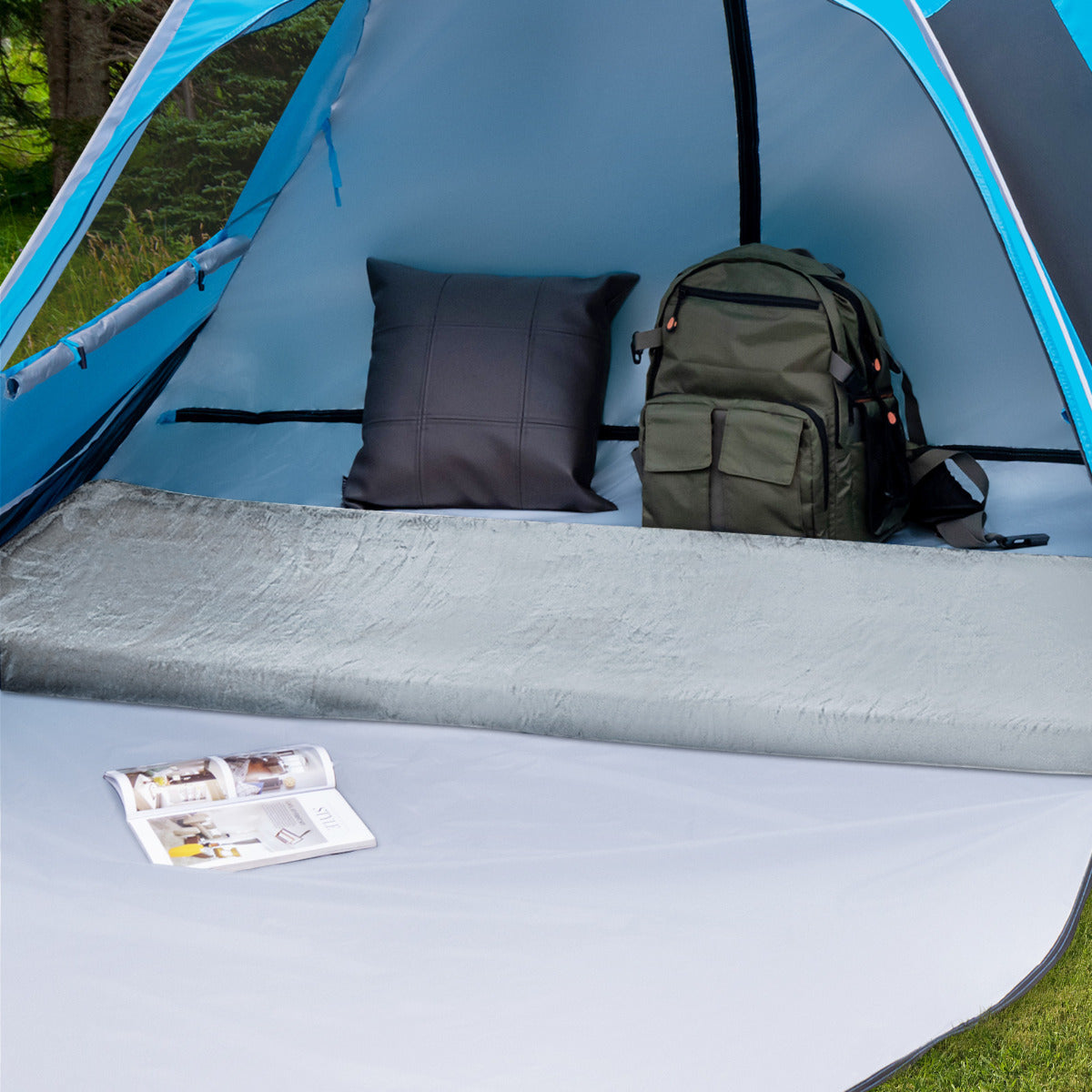 Colchão de Camping Enrolável Impermeável Esteira de Dormir Portátil Leve para Exteriores com Bolsa 183 x 62,5 x 6,5cm Cinzento