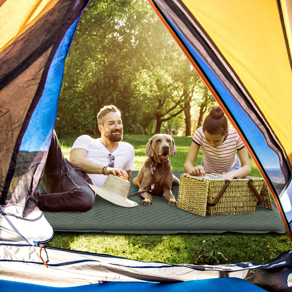 Colchão de Camping Autoinsuflável em Espuma para 2 Pessoas - Verde 187 x 130 x 4 cm