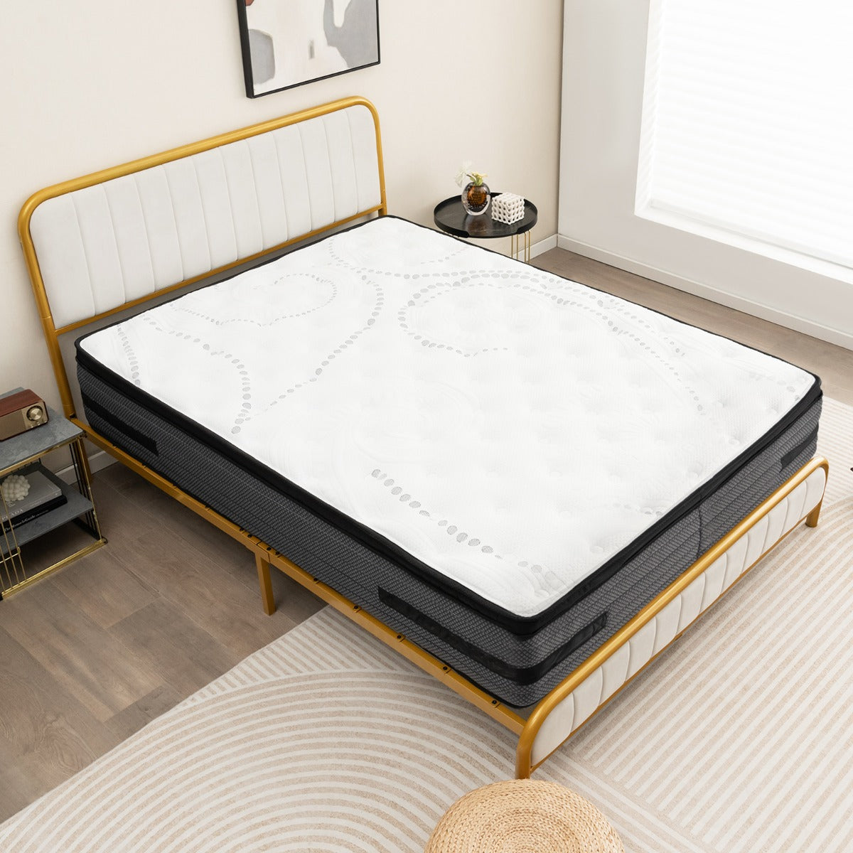 Colchão Híbrido de Espuma Viscoelástica com Infusão de Gel H2 Fresco e Capa de Tecido Tecido Amigável à Pele 200 x 140 x 32 cm Branco