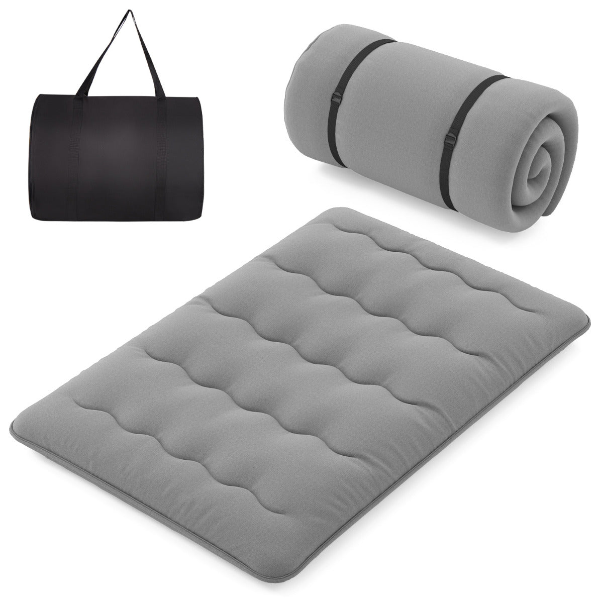 Colchão Enrolável Tatami com Capa Lavável e Bolsa de Transporte - Cinzento - 200 x 140 x 10 cm