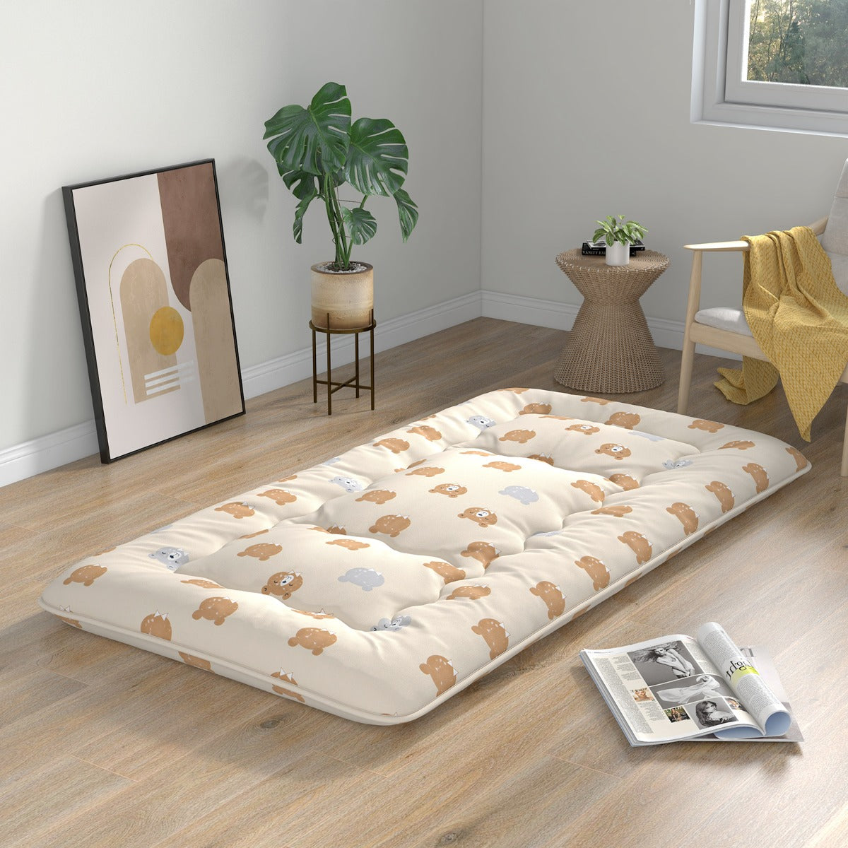 Colchão Enrolável de Chão Tatami com Capa Lavável Portátil - Castanho - 200 x 90 x 10 cm