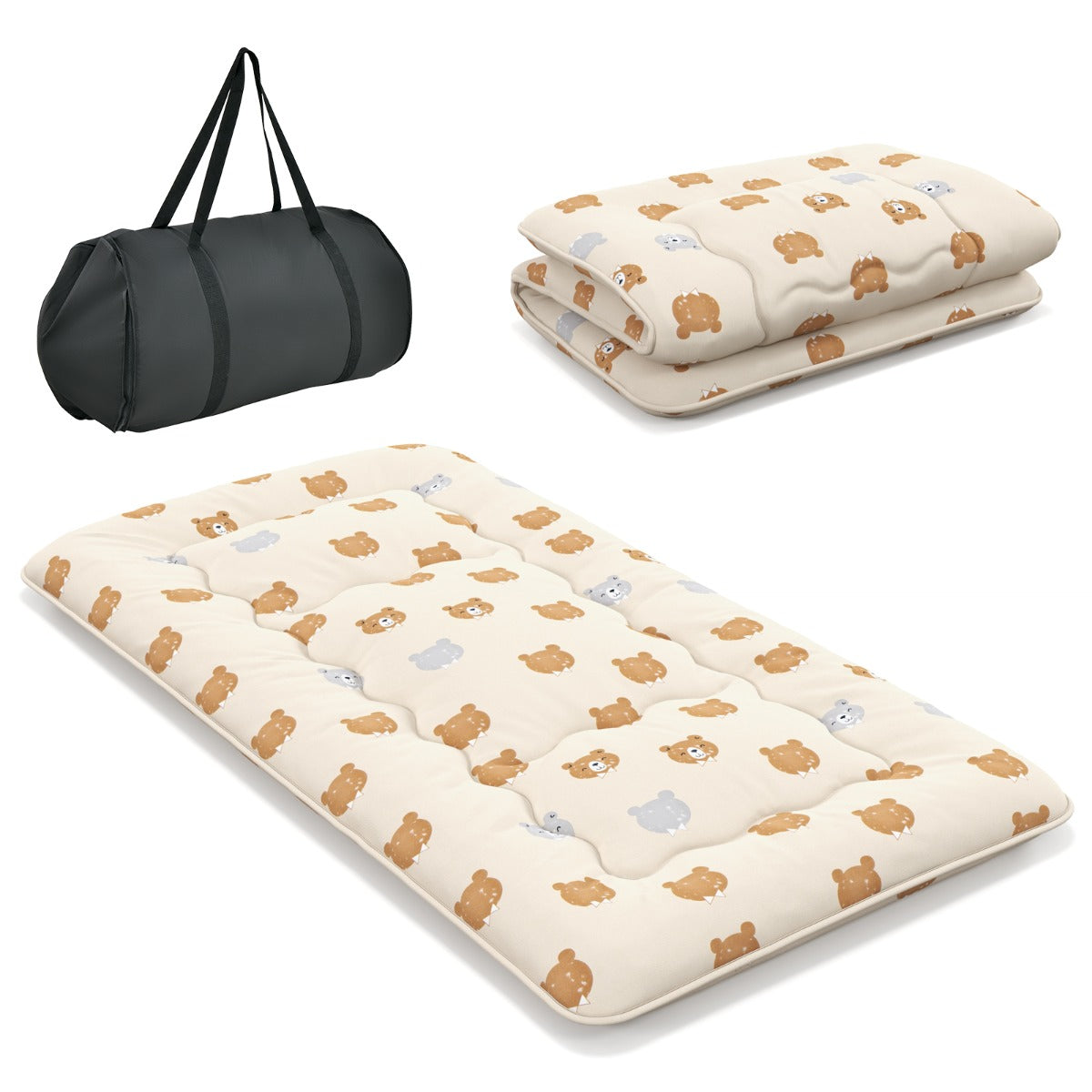 Colchão Enrolável de Chão Tatami com Capa Lavável Portátil - Castanho - 200 x 90 x 10 cm