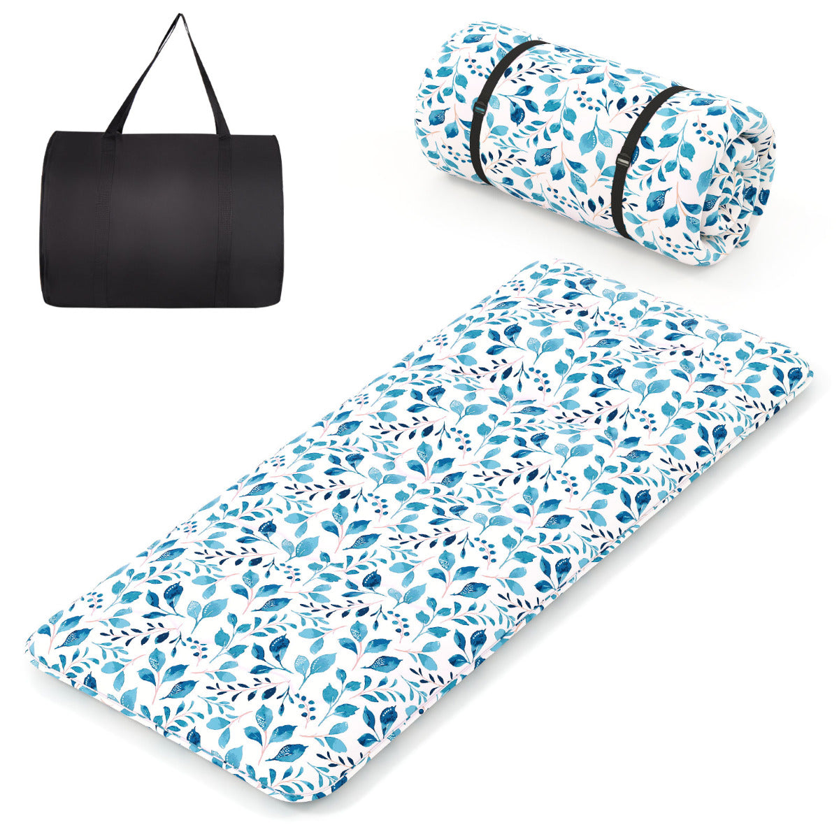 Colchão Enrolável de Chão Tapete Tatami com Capa Lavável Colchonete Portátil com Bolsa de Transporte - Azul Claro - 200 x 90 x 10 cm