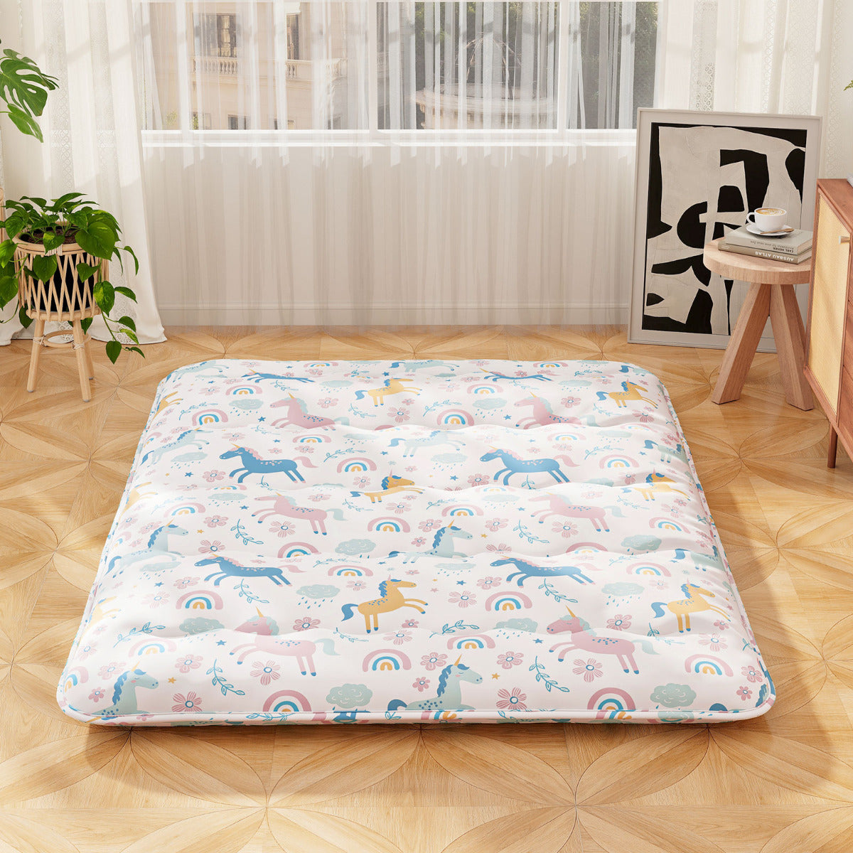 Colchão Enrolável de Chão Tatami com Capa Lavável e Bolsa de Transporte - Multicolorido - 200 x 140 x 10 cm