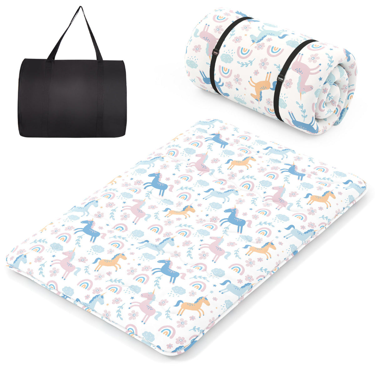Colchão Enrolável de Chão Tatami com Capa Lavável e Bolsa de Transporte - Multicolorido - 200 x 140 x 10 cm