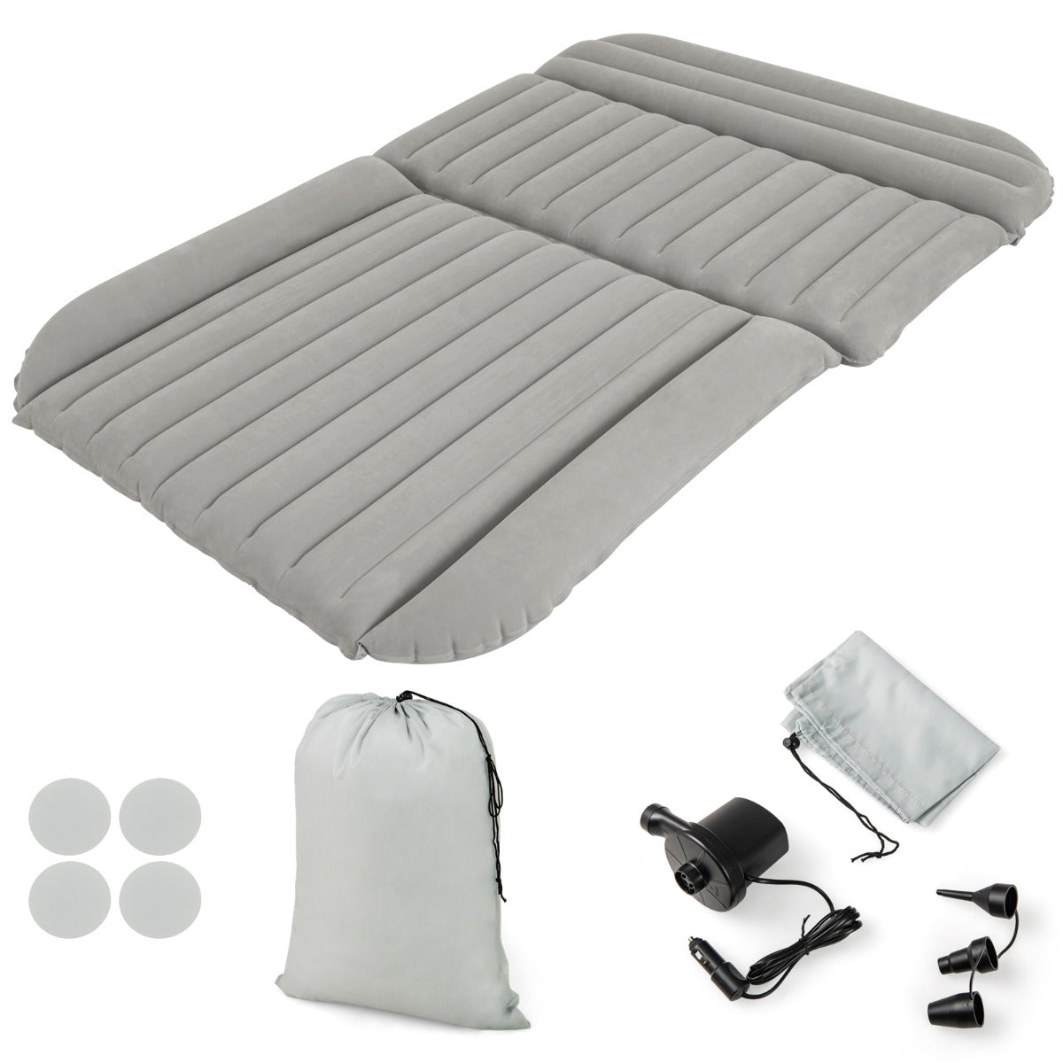 Colchão Insuflável para Carro Colchão de Ar para SUV Flocado com Bomba 3 Bocas e Bolsa de Transporte 190 x 130 cm Cinzento