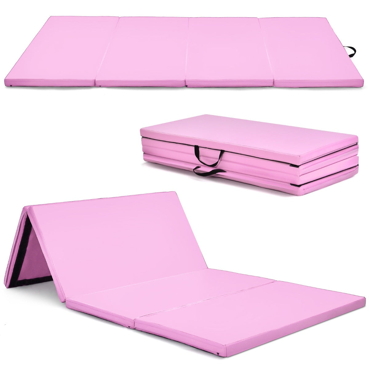 Colchoneta de Ginástica Antiderrapante Dobrável – 240 x 116 x 5 cm – Rosa – Couro de PU