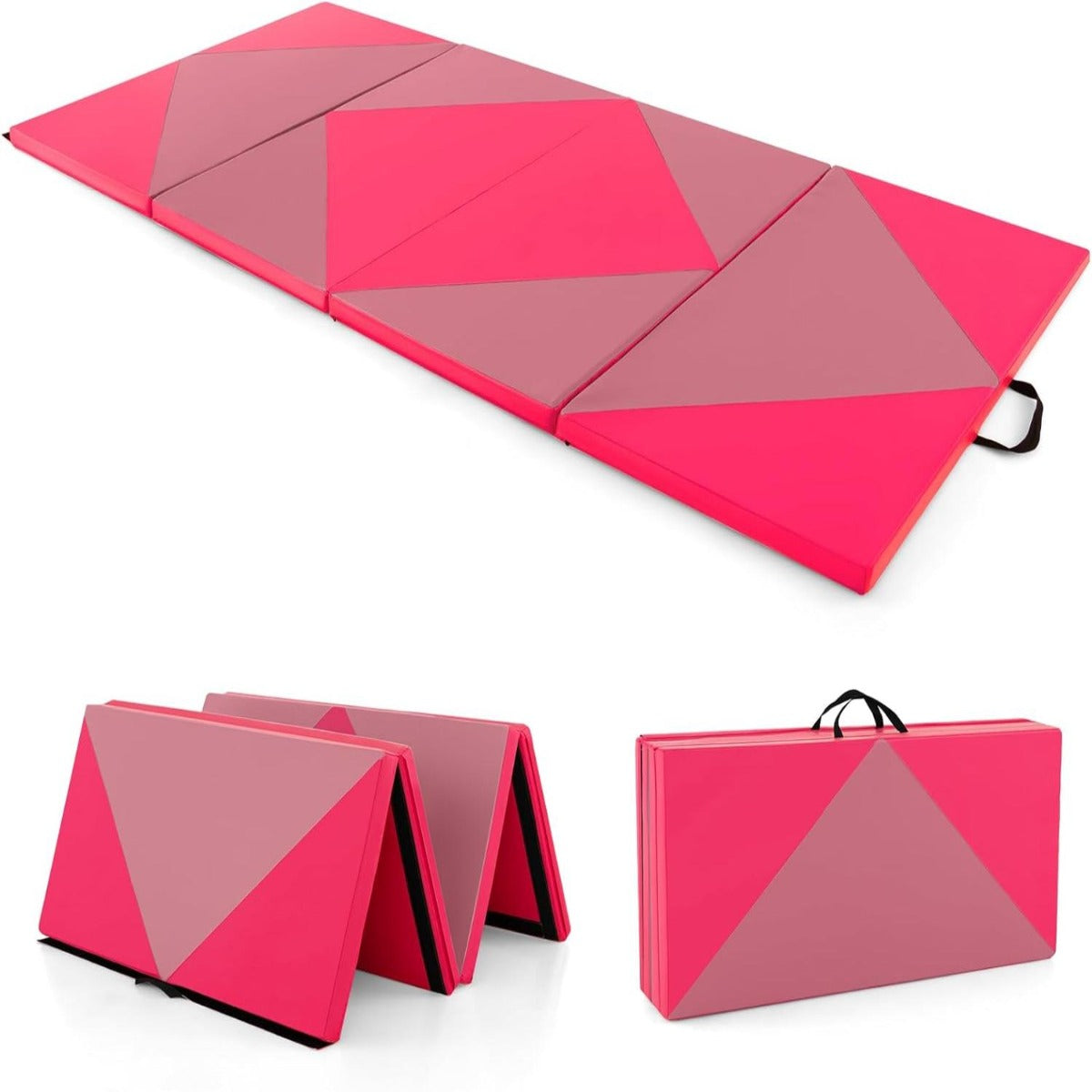 Tapete de Ginástica Dobrável – 240 x 117 x 5 cm – Rosa e Vermelho – Pele PU