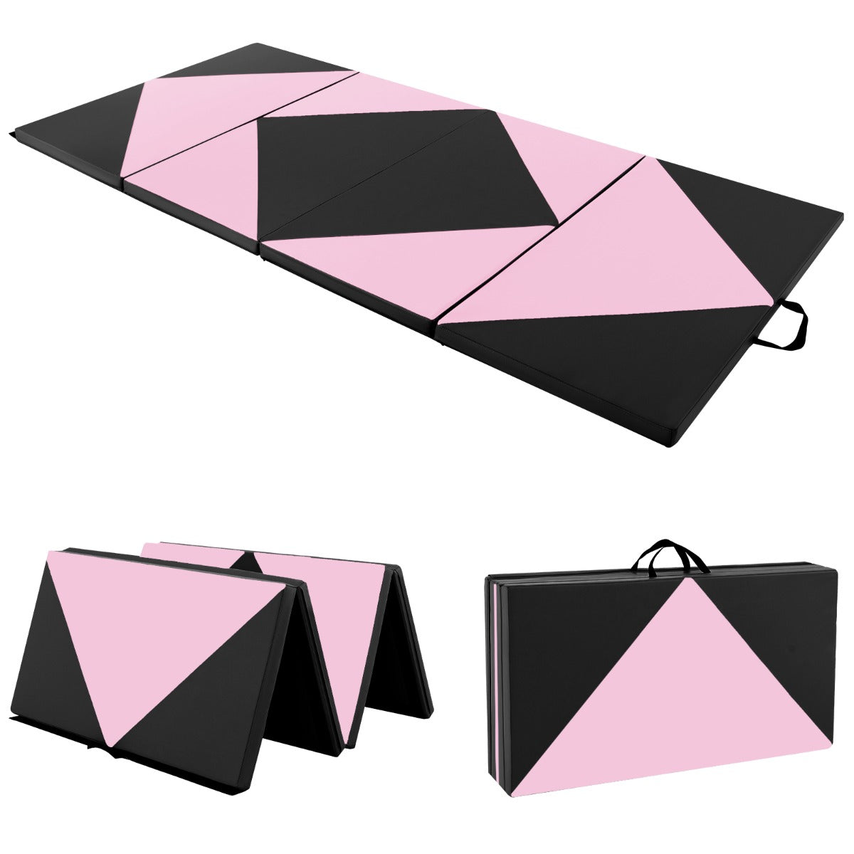 Colchoneta de Gimnasia Plegable 4 Paneles Negro y Rosa