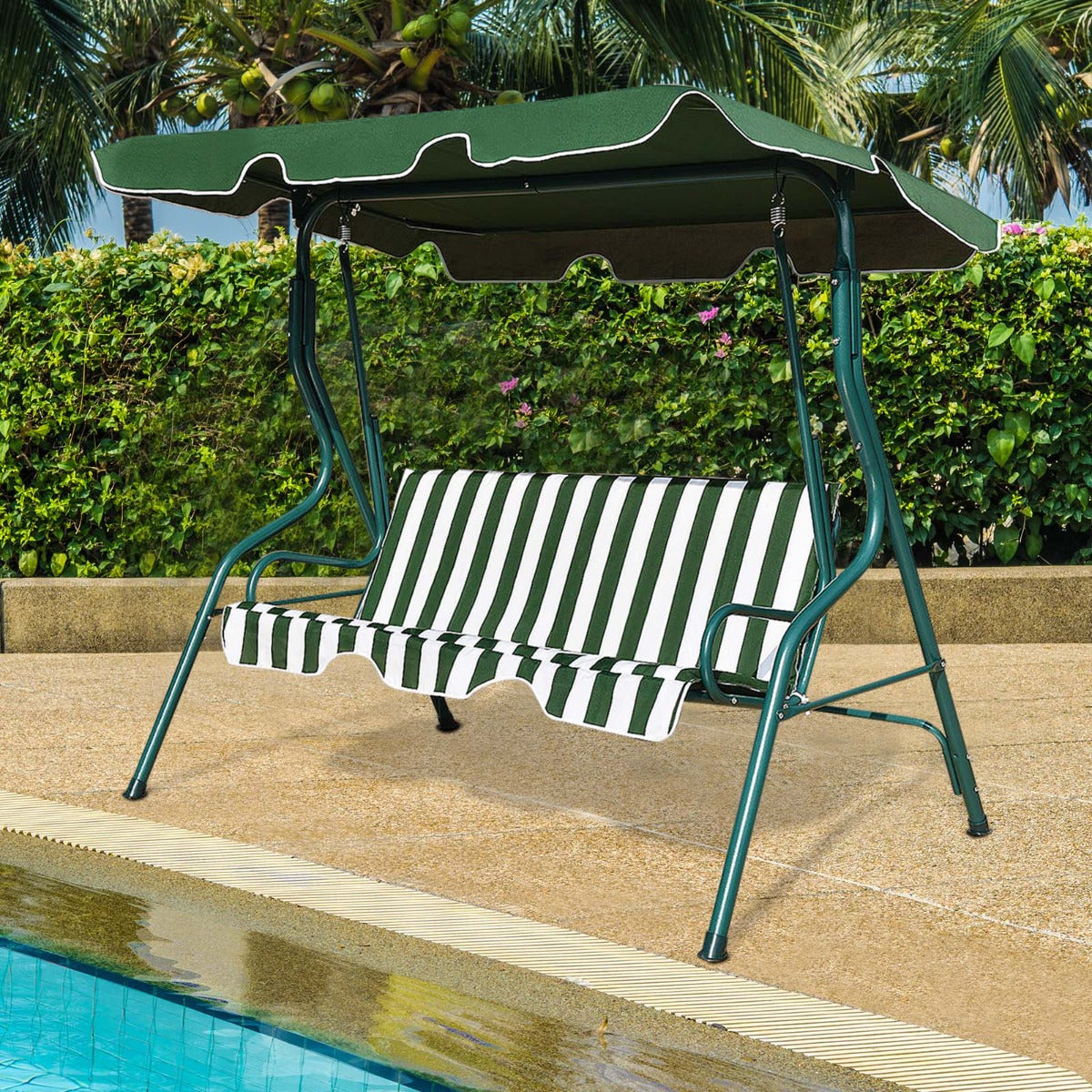 Baloiço de Jardim com 3 Lugares com Guarda-Sol 172 x 154 x 110 cm Verde