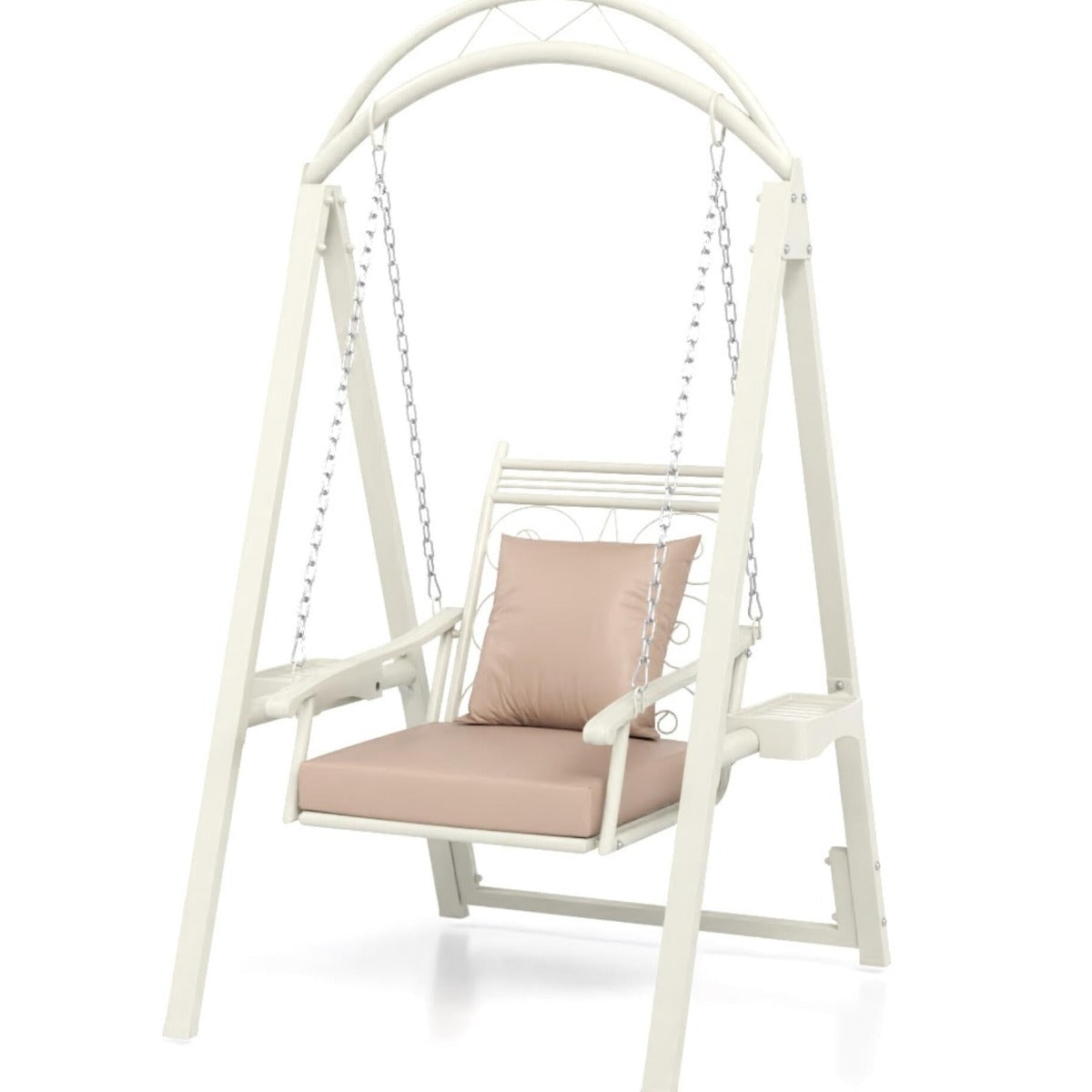 Baloiço de Jardim para 1 Pessoa com Telhado Arqueado Almofadas Macias Altura Ajustável para Terraço Pátio 112 x 102 x 179 cm Branco