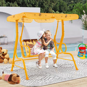 Columpio de Jardim para Crianças com 2 Lugares Banco Suspenso com Toldo Ajustável Suporte Metálico Padrões de Urso