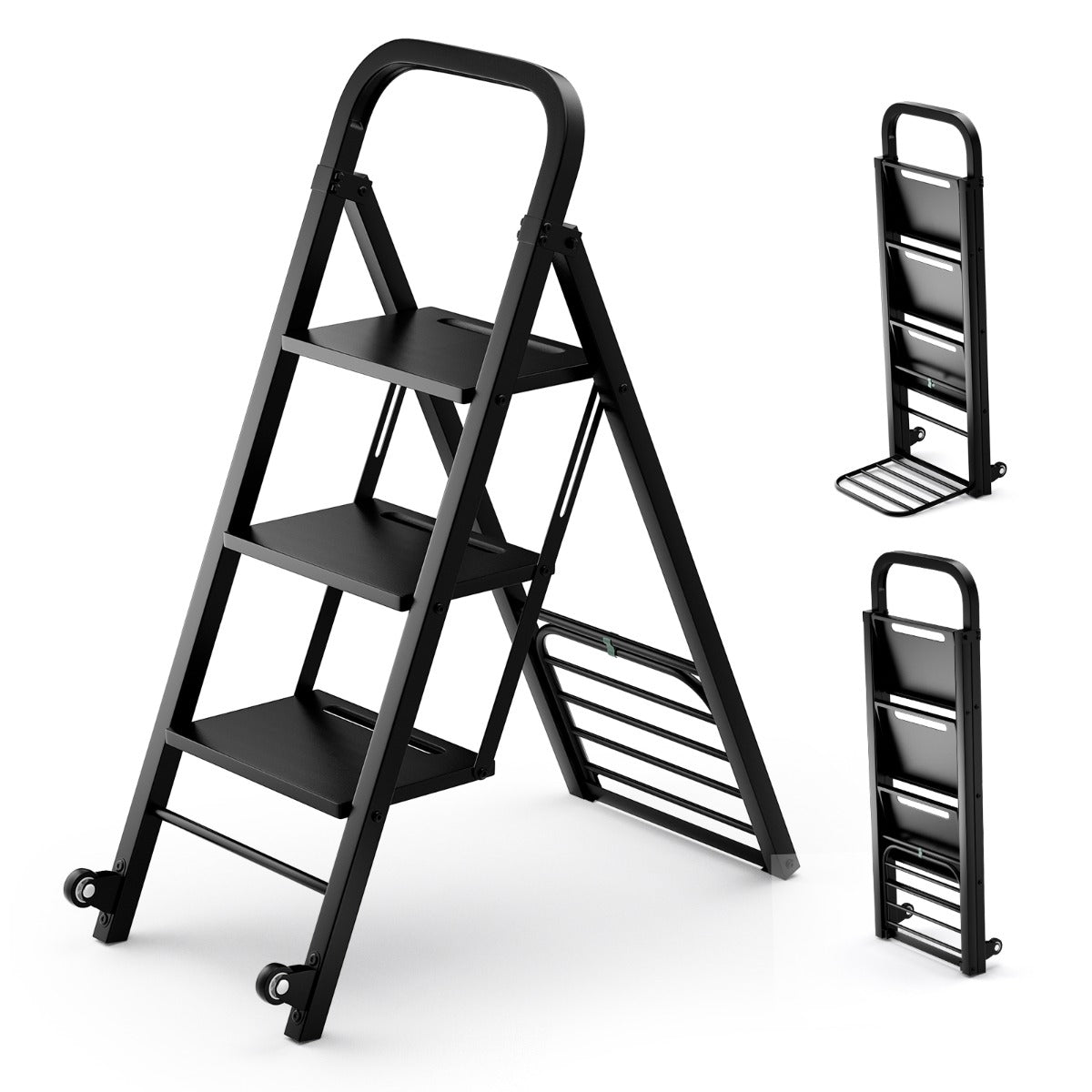 Carretilla de Mano y Escalera Plegable 2 en 1 Resistente - Carga 250 kg - Negro