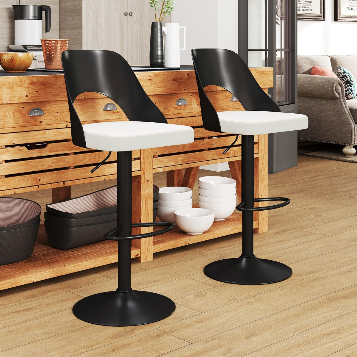 Conjunto de 2 Cadeiras de Bar com Apoio para os Pés Base de Metal e Anel de Borracha e Encosto Envolvente 43 x 41 x 91-111 cm Branco e Preto