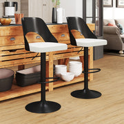 Conjunto de 2 Cadeiras de Bar com Apoio para os Pés Base de Metal e Anel de Borracha e Encosto Envolvente 43 x 41 x 91-111 cm Branco e Preto