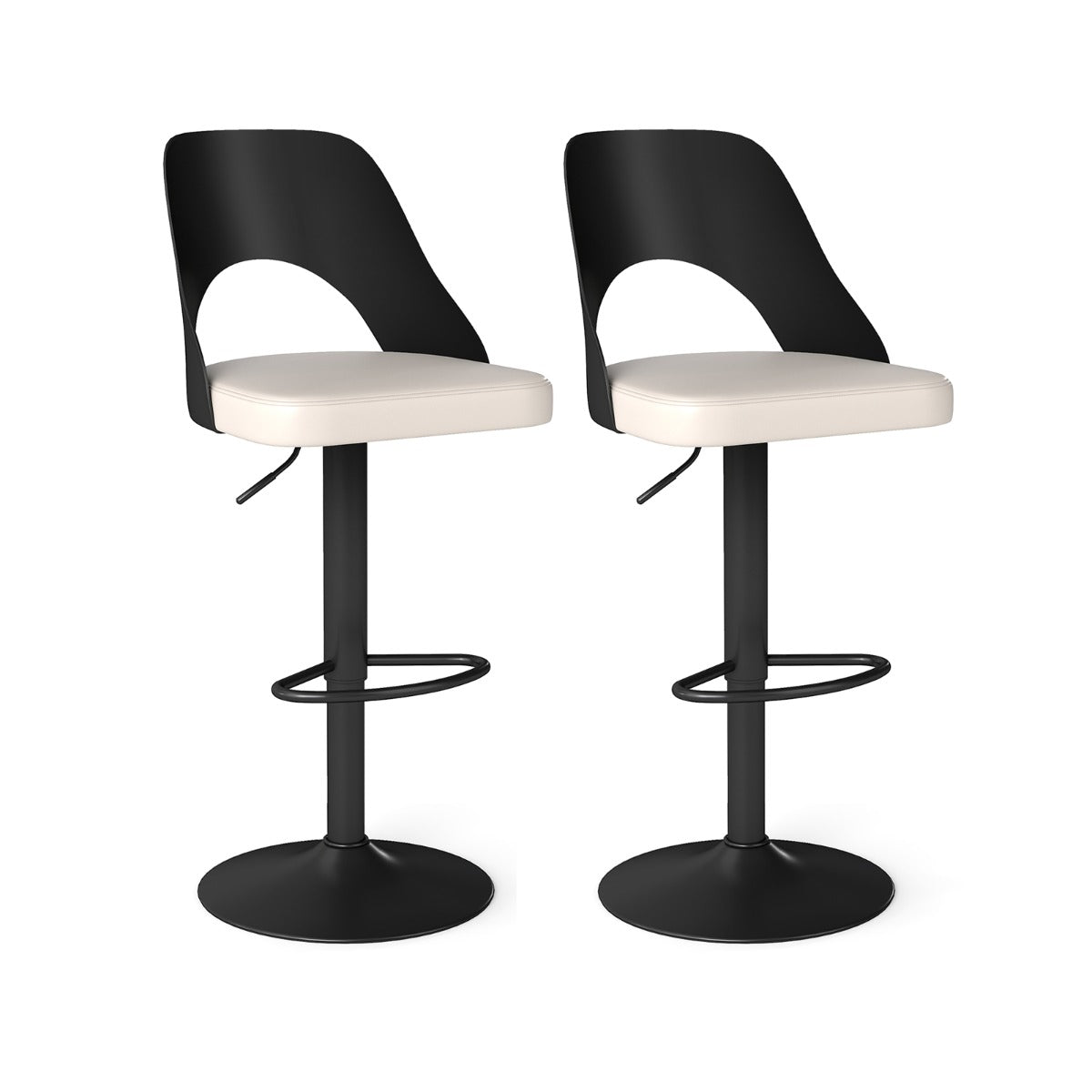 Conjunto de 2 Cadeiras de Bar com Apoio para os Pés Base de Metal e Anel de Borracha e Encosto Envolvente 43 x 41 x 91-111 cm Branco e Preto