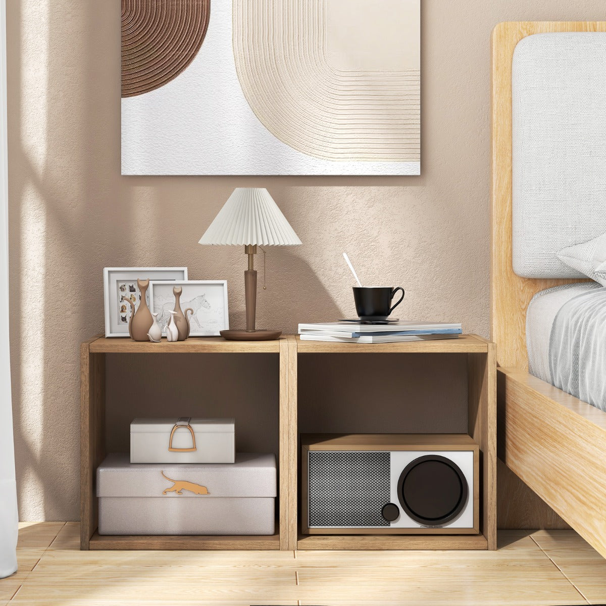 Conjunto de 2 Organizadores de Armazenamento em Cubo – 38 x 33 x 38 cm – Natural – Madeira