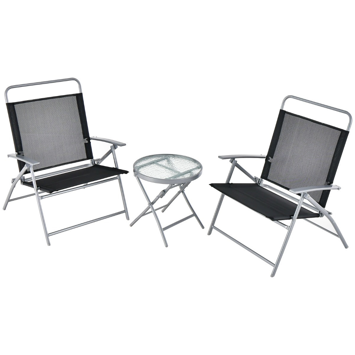 Conjunto de Mesa e 2 Cadeiras Dobráveis – 70 x 68 x 90 cm – 45 x 45 cm – metal