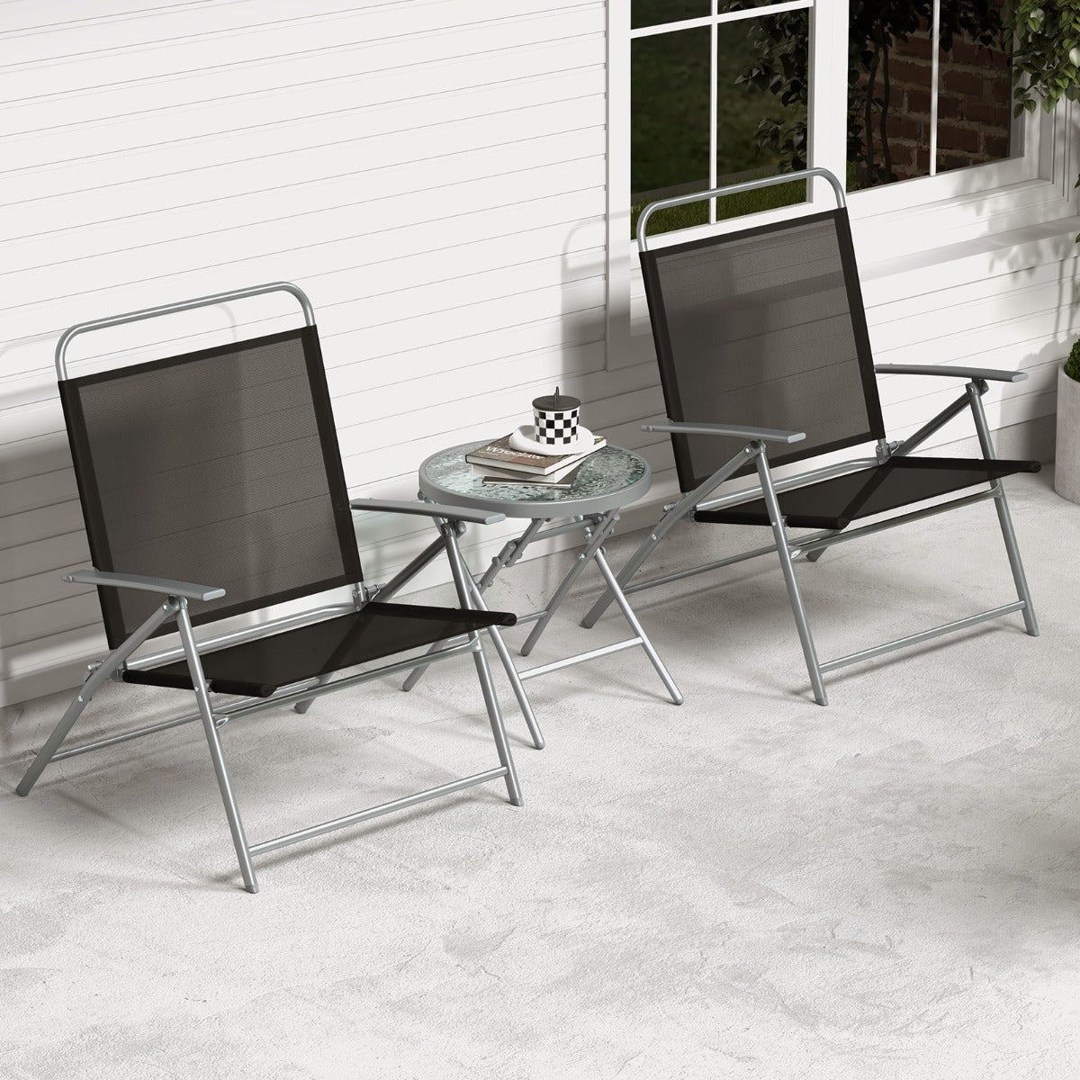 Conjunto de Mesa e 2 Cadeiras Dobráveis – 70 x 68 x 90 cm – 45 x 45 cm – metal