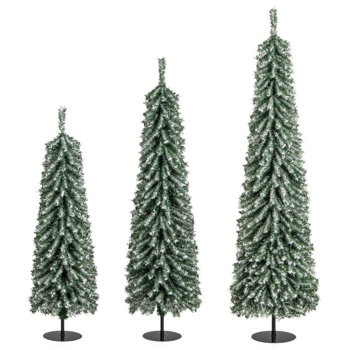 Conjunto de Árvores de Natal Artificiais – 120 cm, 150 cm e 180 cm – Verde e Branco – PVC