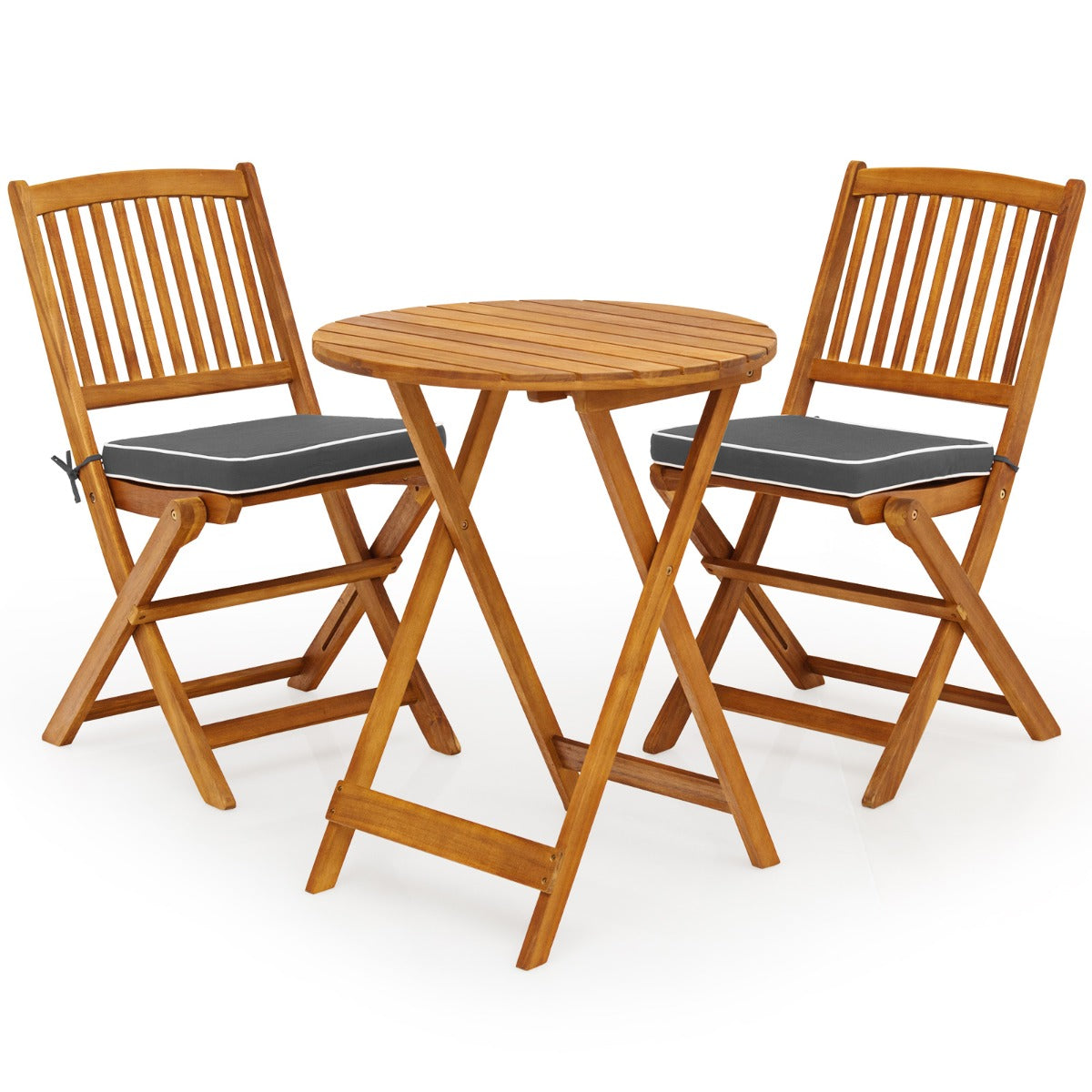 Conjunto de Bistrô de Pátio – Madeira de Acácia – Cinzento