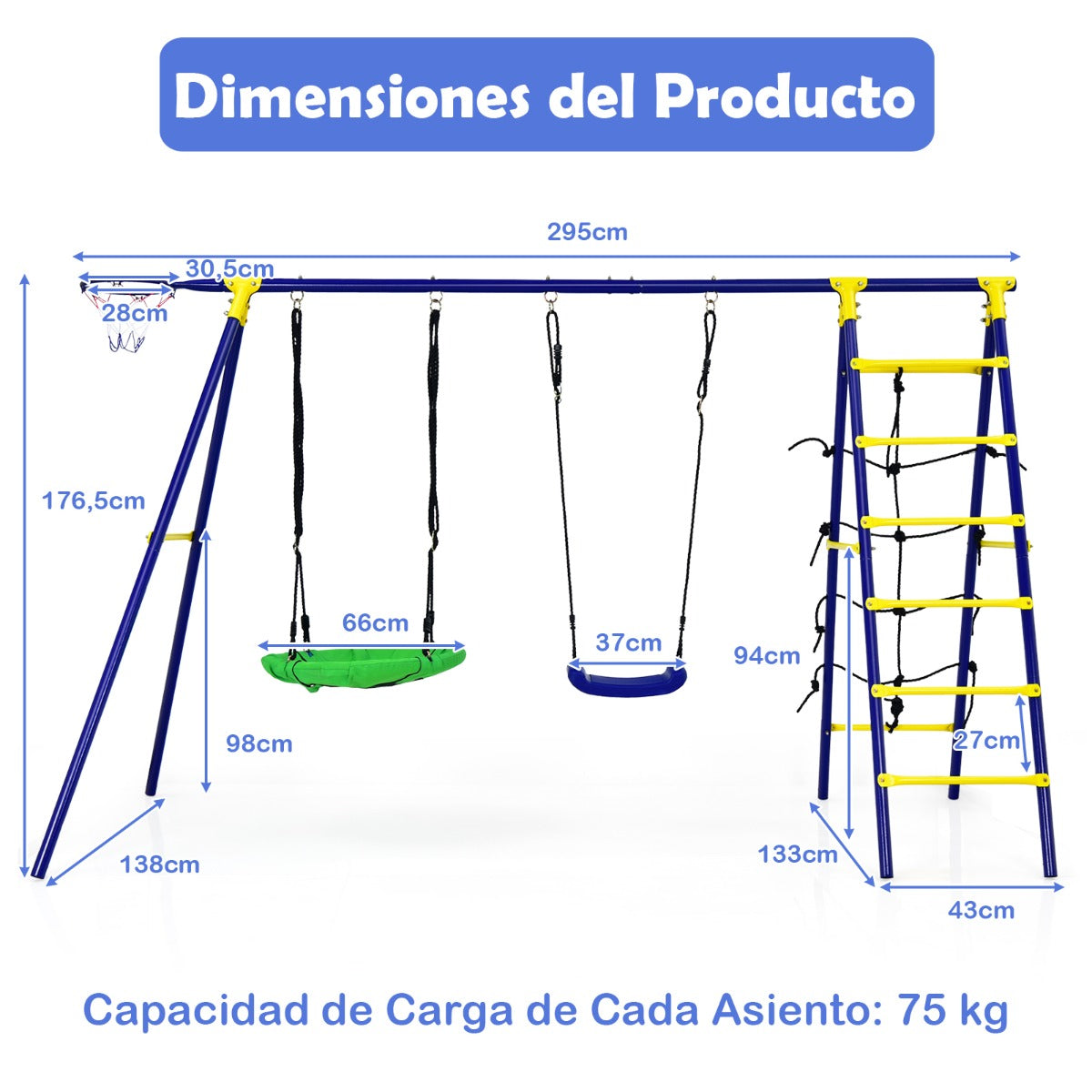 Conjunto de Columpios de Jardim 5 em 1 – 295 x 138 x 176,5 cm – metal