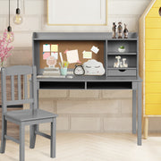 Conjunto de Escritório e Cadeira para Crianças Escritório de Estudo com Cadeira Gavetas Prateleiras para Quarto Estudo Sala Cinzento