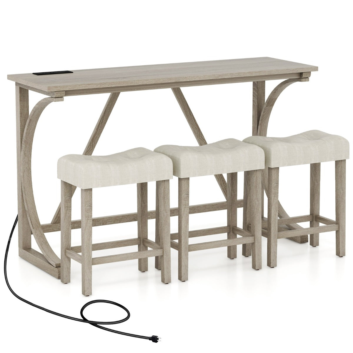 Conjunto de Mesa de Bar – 4 peças – Cinzento e Bege – Madeira