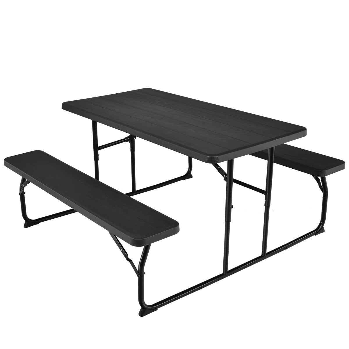 Conjunto Mesa e 2 Bancos de Piquenique Dobrável – 136cm x 69,5cm – Preto – HDPE