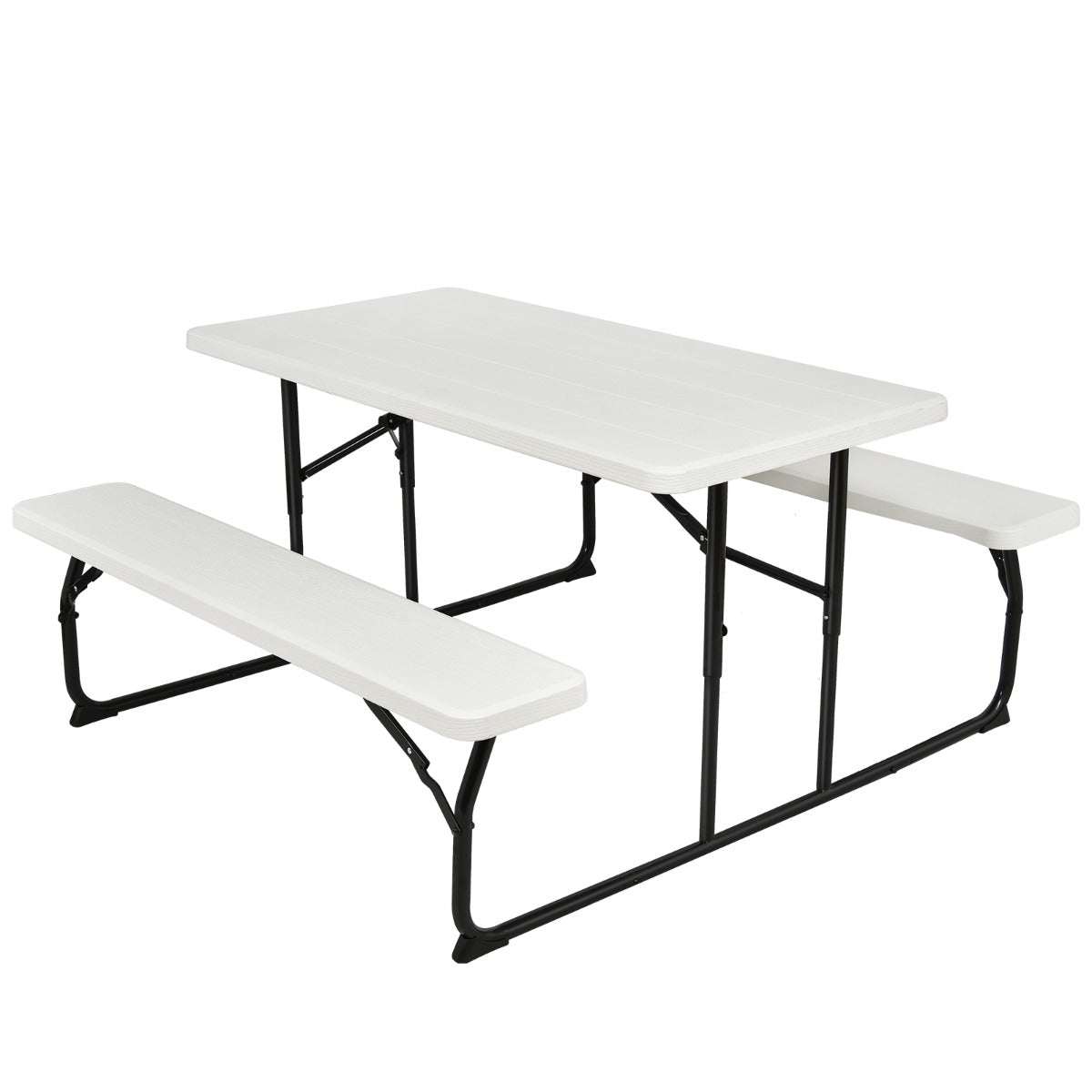 Conjunto de Mesa e 2 Bancos – 136 cm x 69,5 cm – Branco – HDPE e Ferro