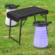 Conjunto de Mesa e 2 Taburetes Plegáveis Telescópicos Portáteis com LED para Camping e Picnic - Preto
