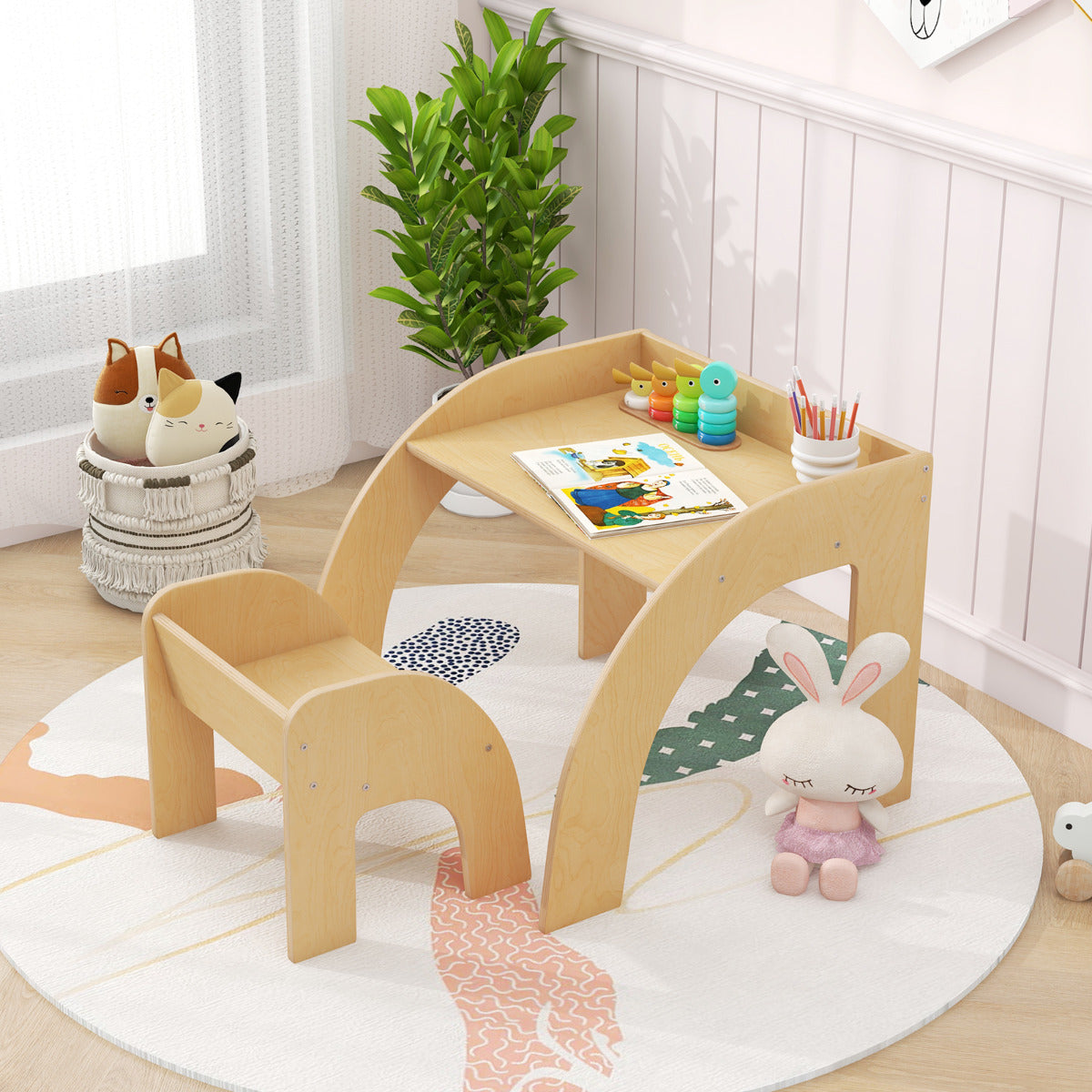 Conjunto de Mesa e Cadeira para Crianças – 60 x 59,5 x 50 cm – Natural – Madeira