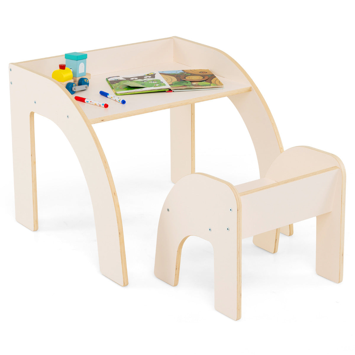 Conjunto Mesa e Cadeira para Crianças – 60 x 59,5 x 50 cm, 37 x 34,5 x 35 cm – Branco – Contraplacado